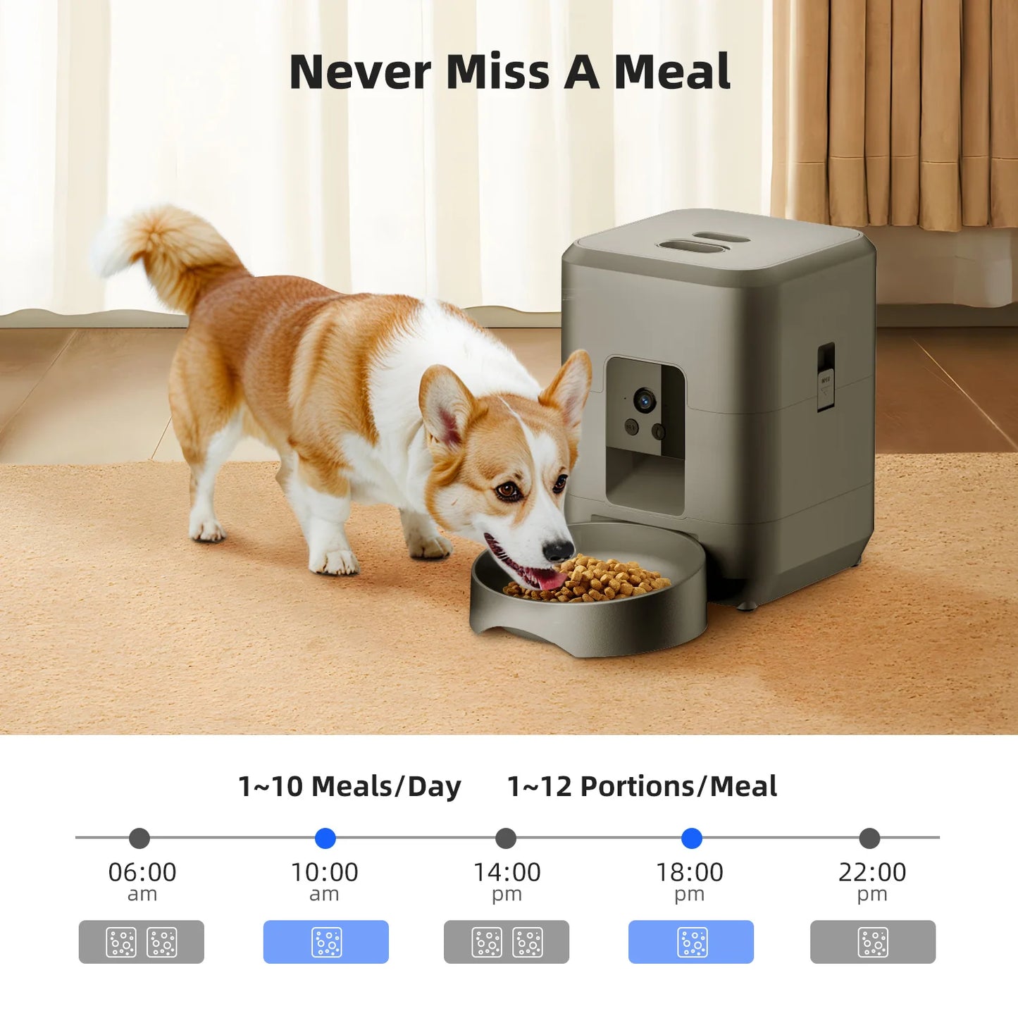 2L Automatic Pet Feeder Cat Smart Pet Feeder Wi-Fi & Camera Controlled Feeder Dog & Cat Food Dispenser Remote App (No 5V 2A Plug