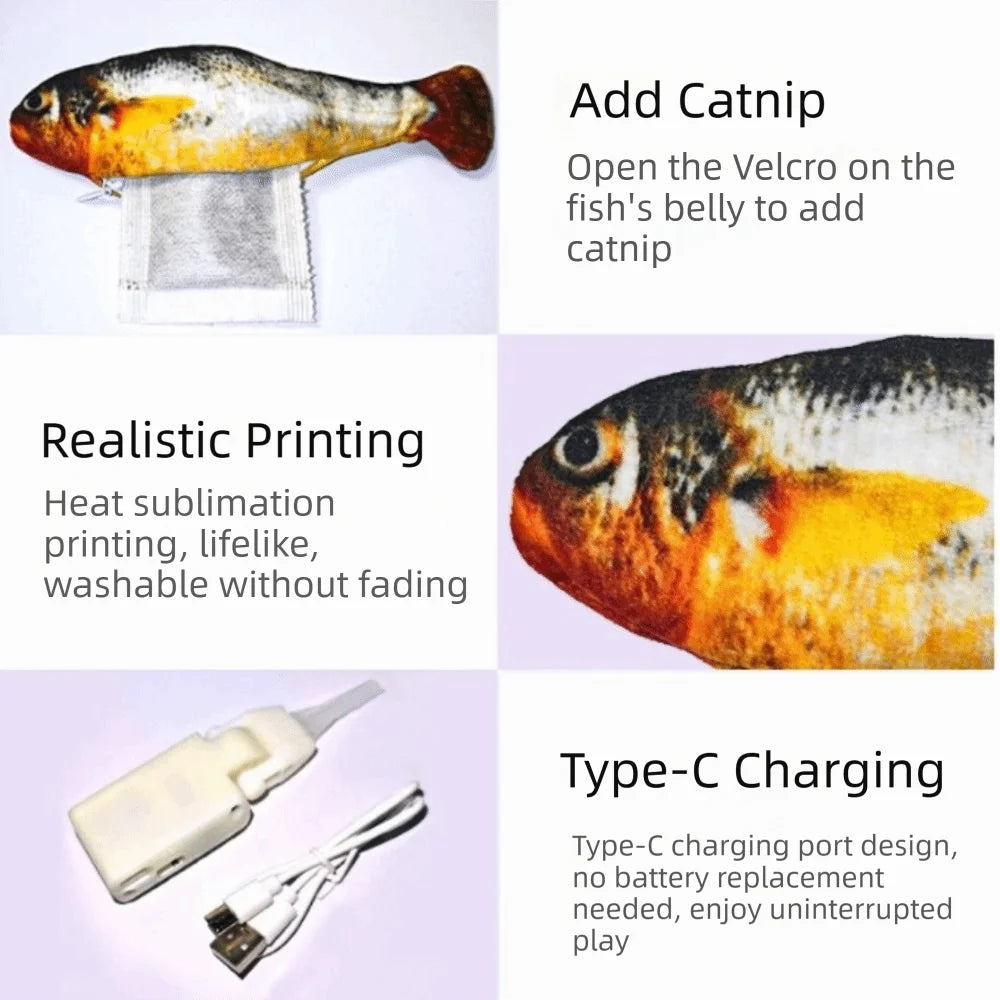 1/3Pcs Wagging Tail Electric Simulation Fish Cat Toy Plush Tap-Activated Interactive Cat Toy Motion Sensor 3 Flapping Mode
