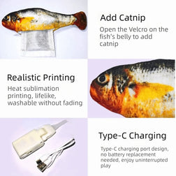 1/3Pcs Wagging Tail Electric Simulation Fish Cat Toy Plush Tap-Activated Interactive Cat Toy Motion Sensor 3 Flapping Mode