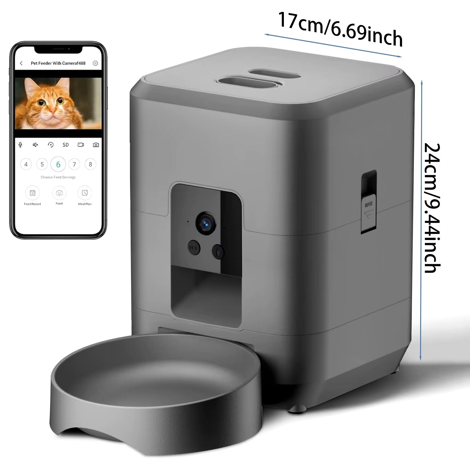 2L Automatic Pet Feeder Cat Smart Pet Feeder Wi-Fi & Camera Controlled Feeder Dog & Cat Food Dispenser Remote App (No 5V 2A Plug