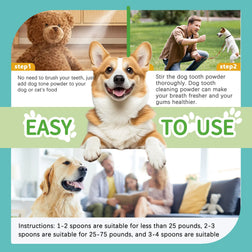 Natural Dog Cat Dental Care Powder - Mint Flavored Teeth Cleaning Formula Freshens Breath & Prevents Tartar Formation for Pets.