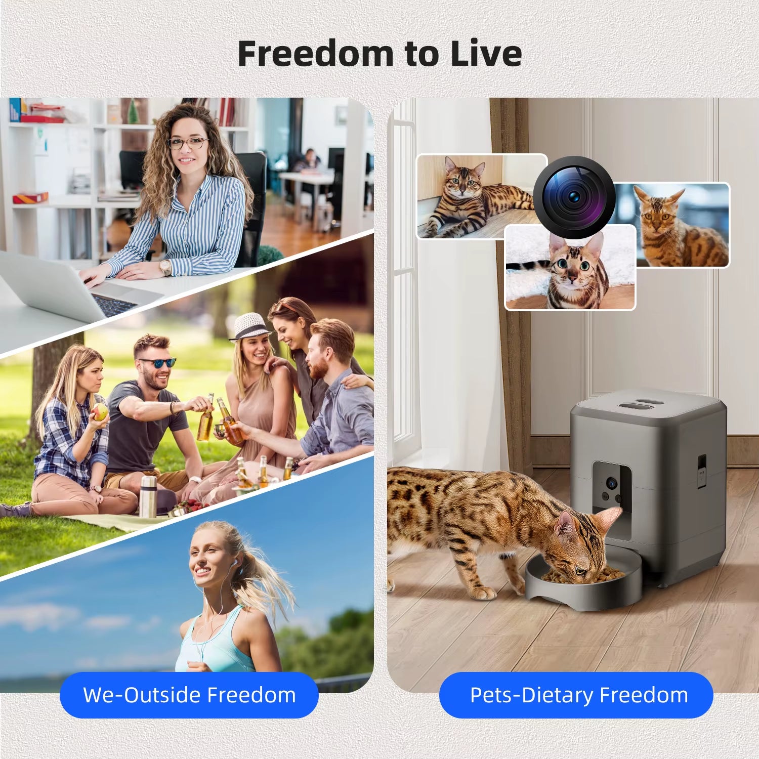 2L Automatic Pet Feeder Cat Smart Pet Feeder Wi-Fi & Camera Controlled Feeder Dog & Cat Food Dispenser Remote App (No 5V 2A Plug