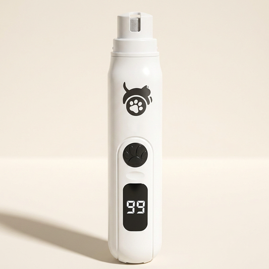 Quiet white pet nail grinder standing on a cream surface